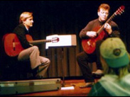 That's me on the right, playing Segovia's Ramirez at a masterclass conducted by Christopher Parkening (left)